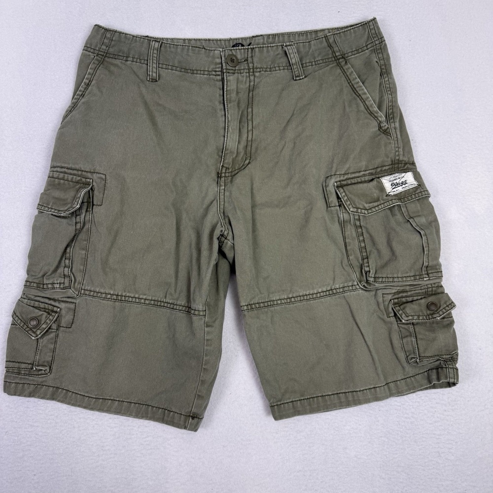 Plugg Cargo Shorts Mens 33 Khaki Green Multi Pocket Utility‎ Y2K Skater Workwear